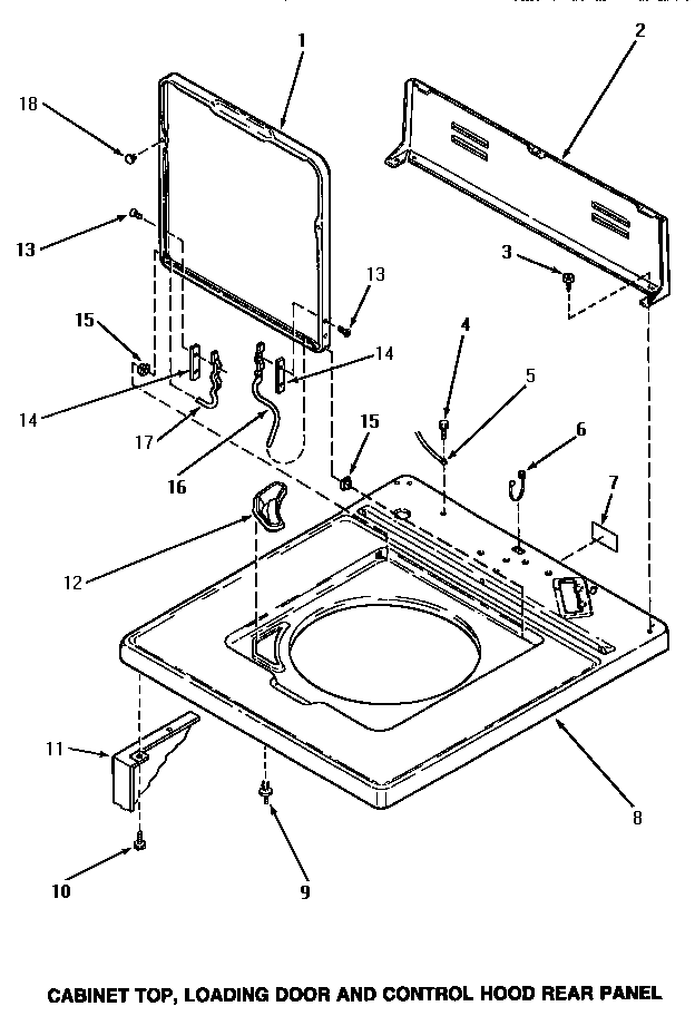 Cabinet top, loading door & control hood rear panel