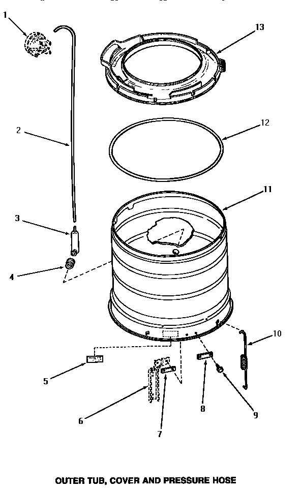 Outer tub, cover & pressure hose