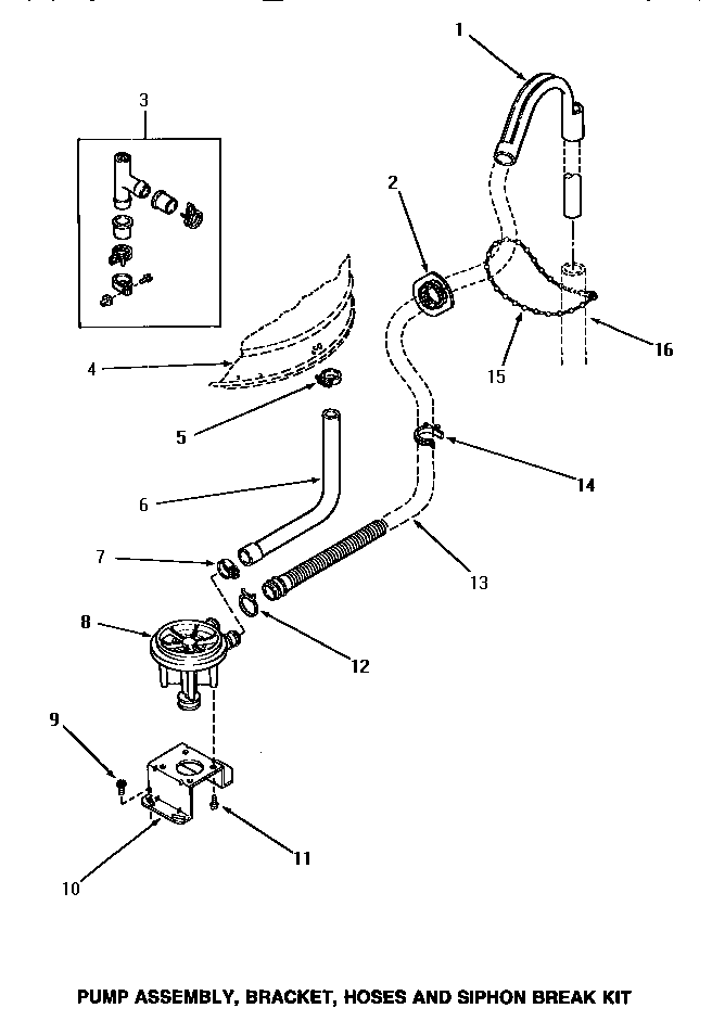 PUMP ASSEMBLY, BRACKET, HOSES & SIPHON BREAK KIT