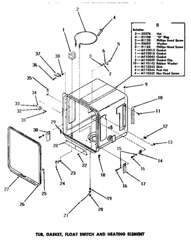 Tub, gasket, float switch & heating element
