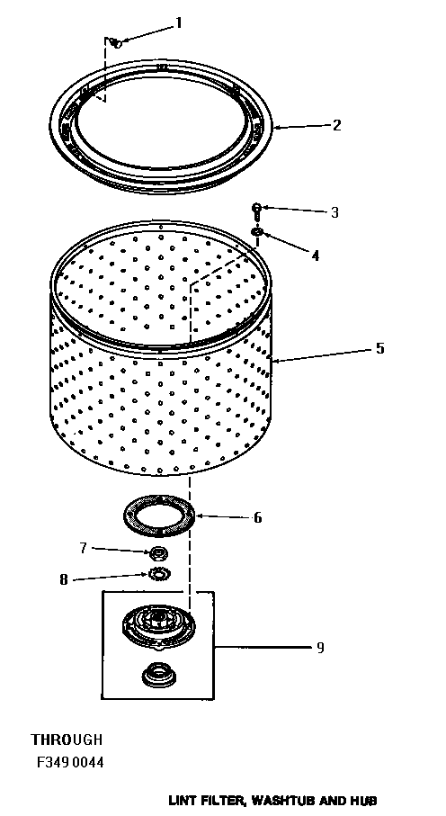 LINT FILTER, WASHTUB & HUB (THROUGH SERIAL NUMBER F3490044) (HA3000) (HA3001) (HA4000) (HA4001) (HA4010) (HA4011) (HA4210) (HA4211) (HA4290) (HA4291) (HA4500) (HA4501) (HA4510) (HA4511) (HA4520) (HA4521) (HA4590) (HA4591) (HA5000) (HA5001) (HA5590) (HA559