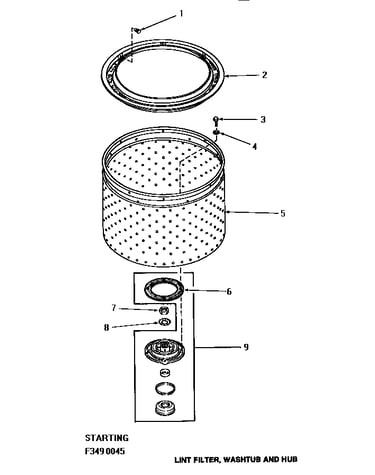 Lint filter, washtub & hub (starting serial number f3490045 (ha3000) (ha3001) (ha4000) (ha4001) (ha4010) (ha4011) (ha4210) (ha4211) (ha4290) (ha4291) (ha4500) (ha4501) (ha4510) (ha4511) (ha4520) (ha4521) (ha4590) (ha4591) (ha5000) (ha5001) (ha5590) (ha559