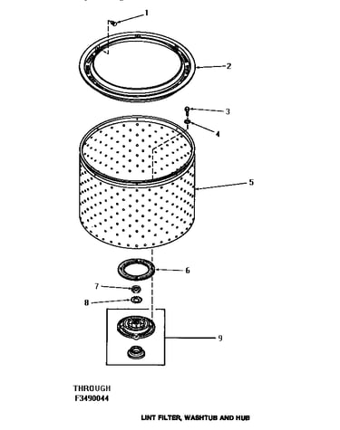 Lint filter, washtub & hub (through serial number f3490044)