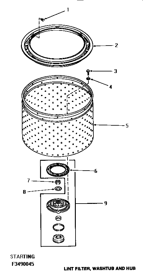 LINT FILTER, WASHTUB & HUB (STARTING SERIAL NUMBER F3490045