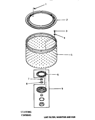Lint filter, washtub & hub (starting serial number f3490045