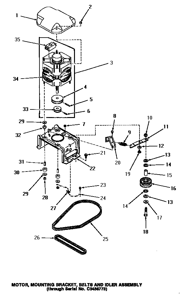 MOTOR, MOUNTING BRACKET, BELTS & IDLER ASSEMBLY