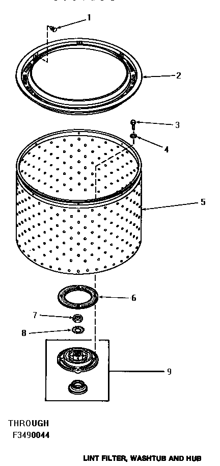 LINT FILTER, WASHTUB & HUB (THROUGH SERIAL NUMBER F3490044)