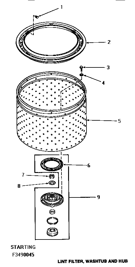 LINT FILTER, WASHTUB & HUB (STARTING SERIAL NUMBER F3490045