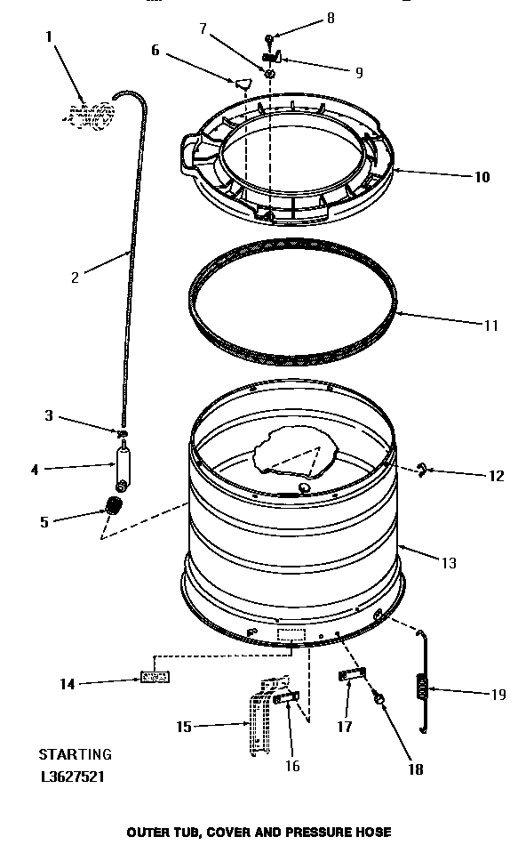 OUTER TUB, COVER & PRESSURE HOSE (STRT. SERIAL NO. L3627521