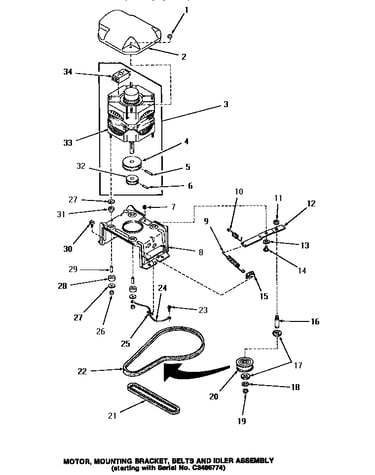 Motor, mounting bracket, belts & idler assembly