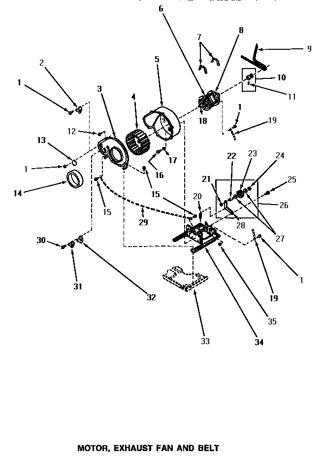 Motor, exhaust fan & belt