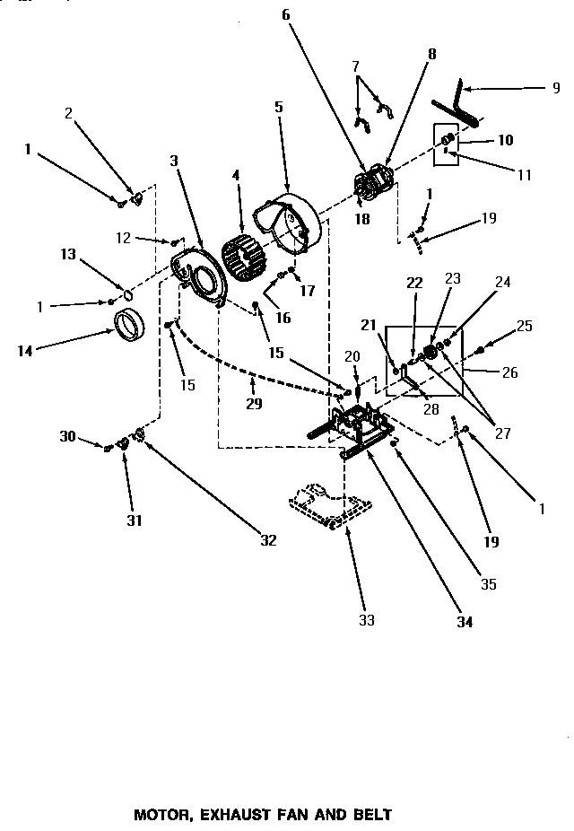 Motor, exhaust fan & belt