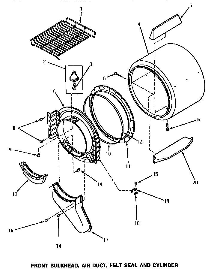 Front bulkhead, air duct, felt seal & cylinder