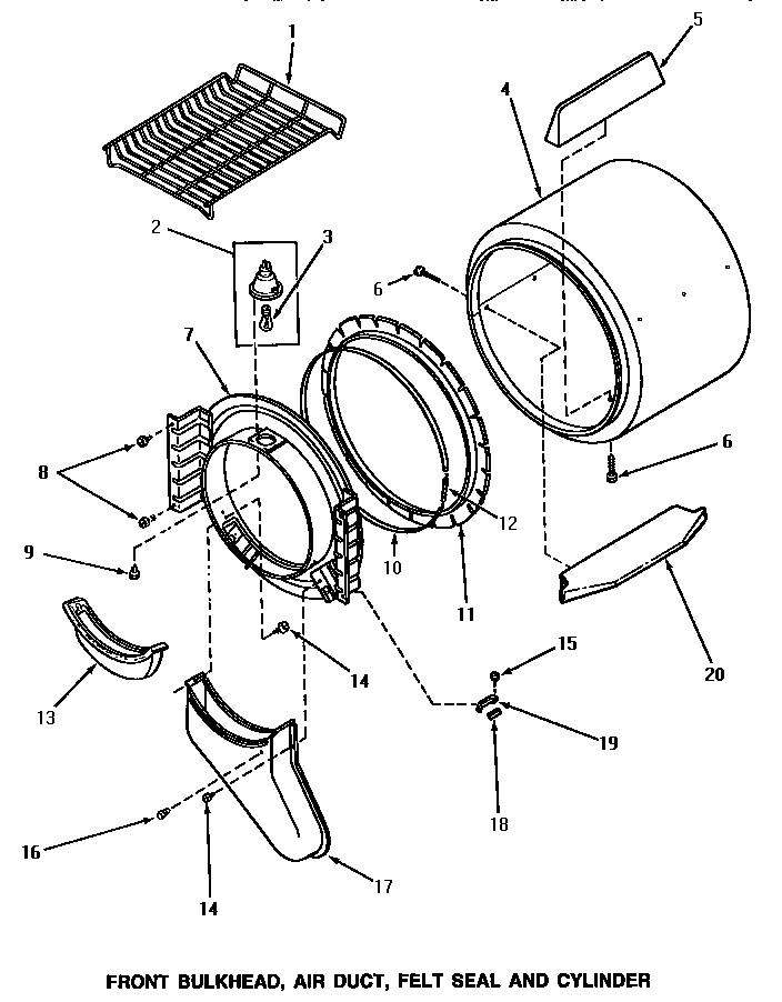 Front bulkhead, air duct, felt seal & cylinder