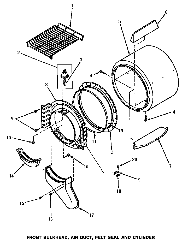 FRONT BULKHEAD, AIR DUCT, FELT SEAL & CYLINDER