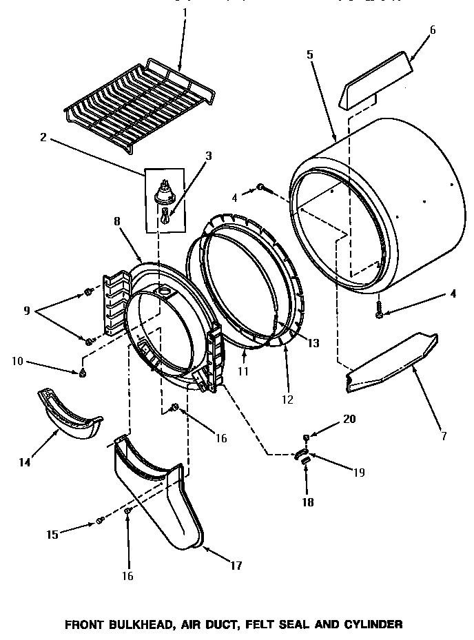 Front bulkhead, air duct, felt seal & cylinder