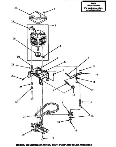 Motor, mounting bracket, belt, pump & idler assembly