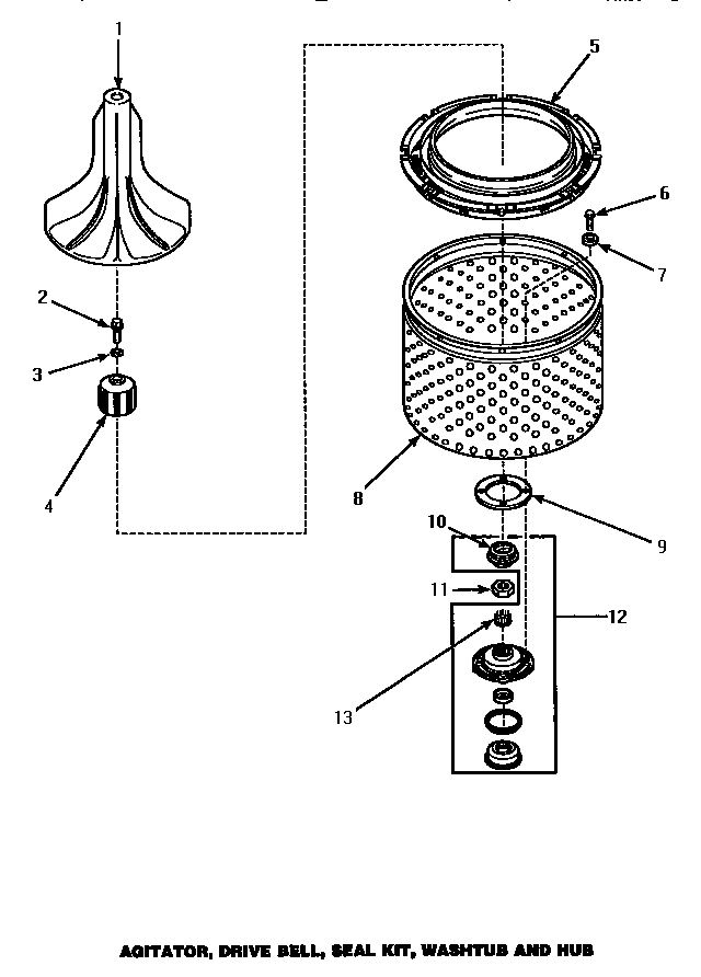 Agitator, drive bell, seal kit, washtub & hub (awm270w)