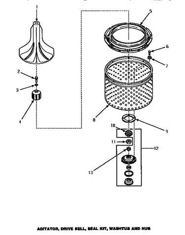 Agitator, drive bell, seal kit, washtub & hub (awm270w)