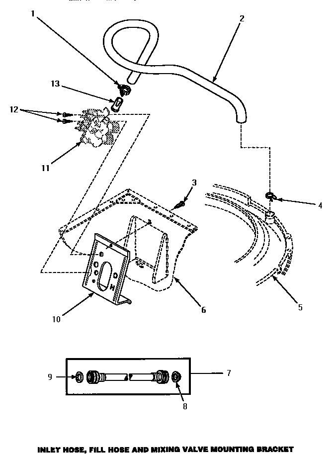 Inlet hose, fill hose & mixing valve mounting bracket (awm270w)