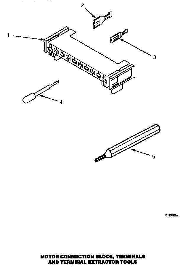Motor connection block, terminals & terminal extractor tool
