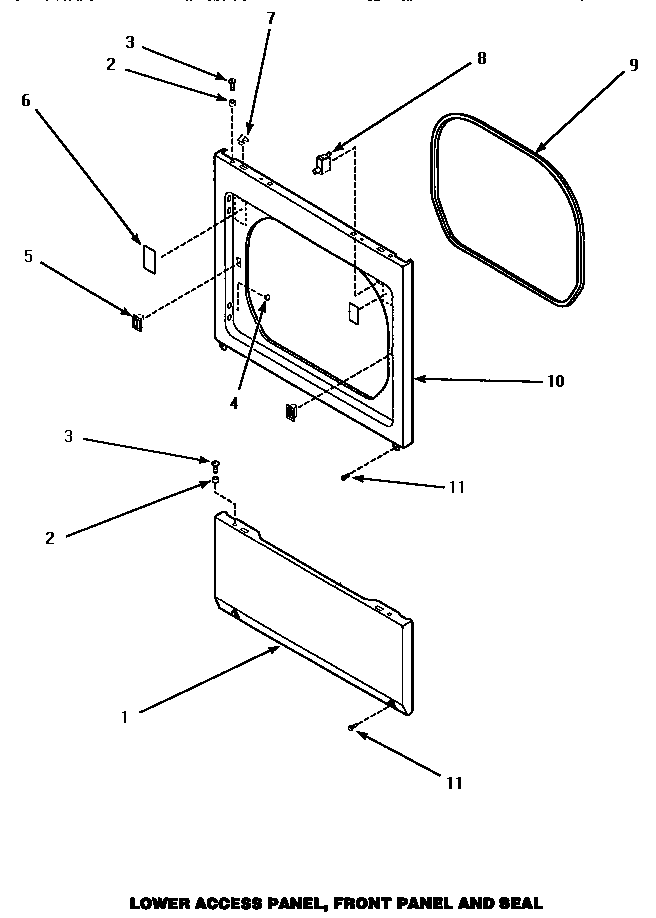 Lower access panel, front panel & seal (aem377) (aem397) (aem407l) (aem407w) (aem427w)