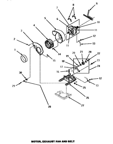 Motor, exhaust fan & belt (agm379) (agm399) (agm409l) (agm409w) (agm429w)