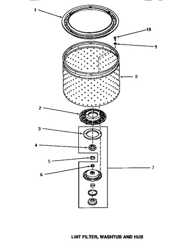 Lint filter, washtub & hub