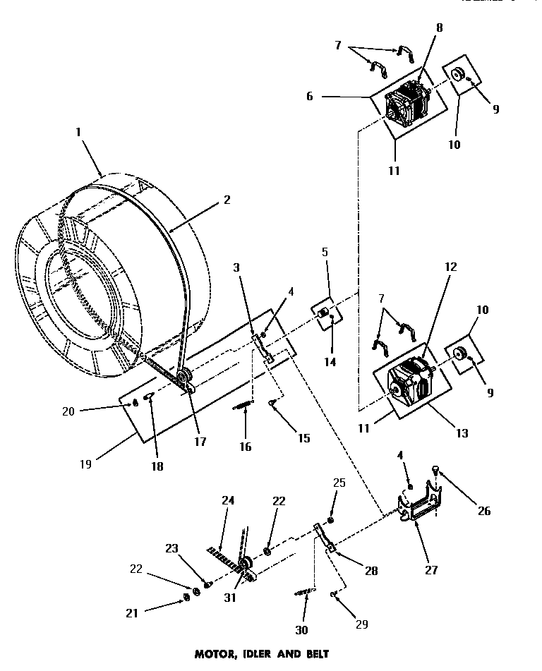 Motor, idler & belt