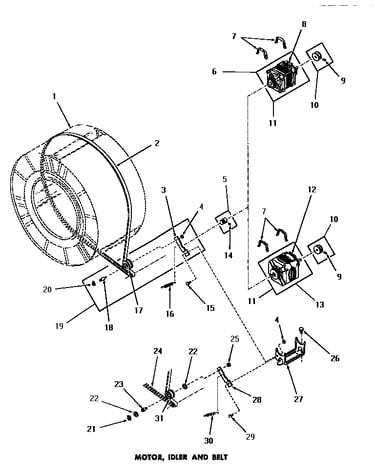 Motor, idler & belt