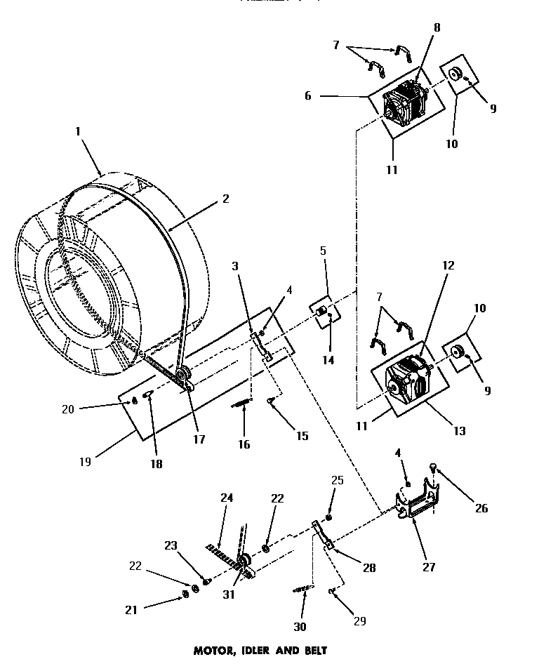 Motor, idler & belt