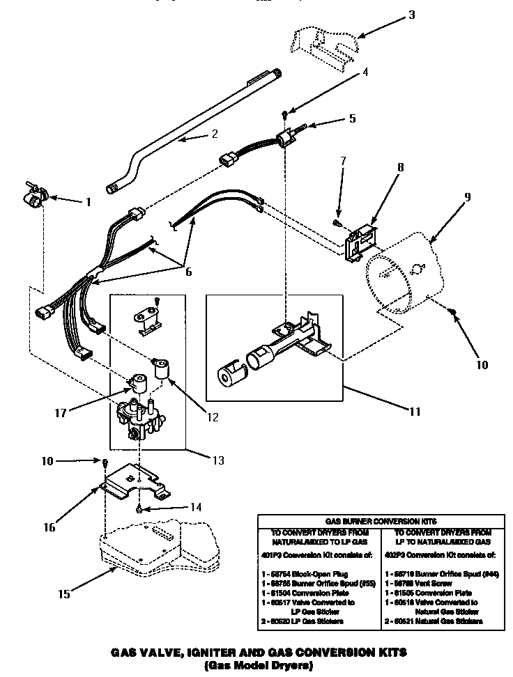 Gas valve, igniter & gas conversion kits