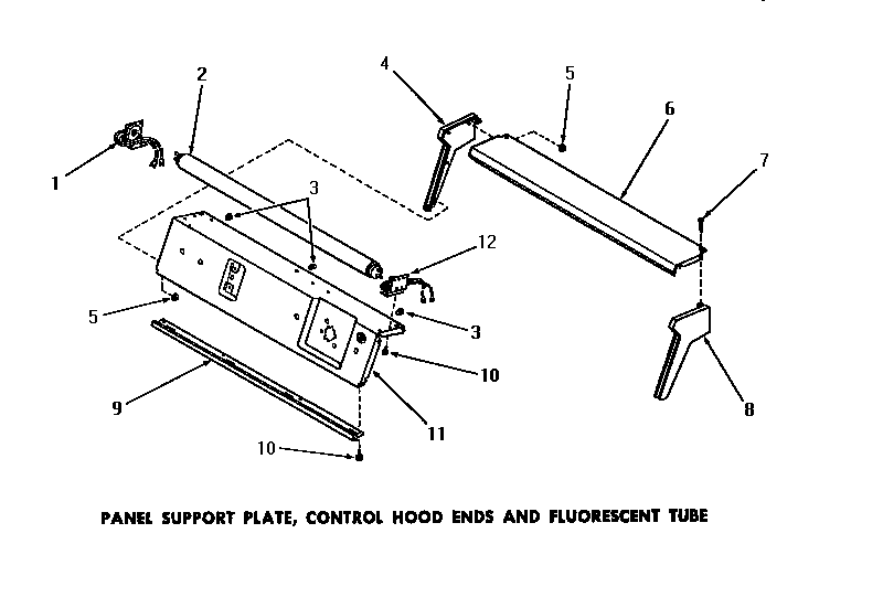 Panel support plate, control hood ends & fluorescent tube
