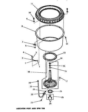 Agitator post & spin tub