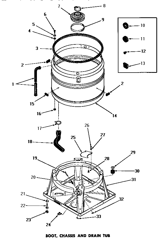 Boot, chassis & drain tub