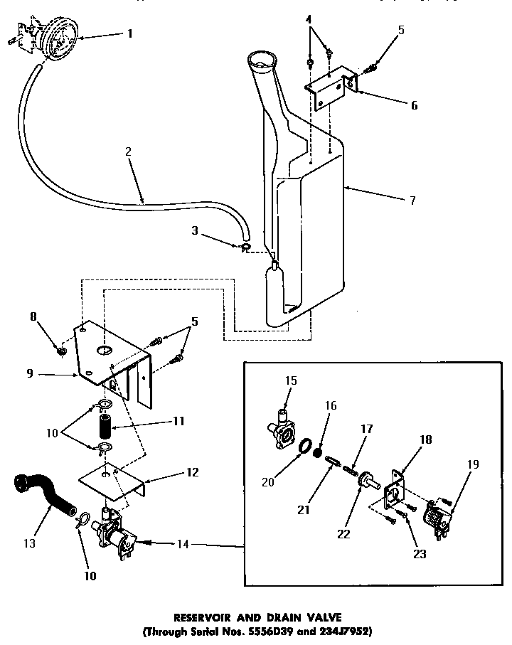 RESERVOIR & DRAIN VALVE (THRU SERIAL NOS S556D39 & 234J7952