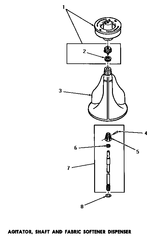 Agitator, shaft & fabric softener dispenser
