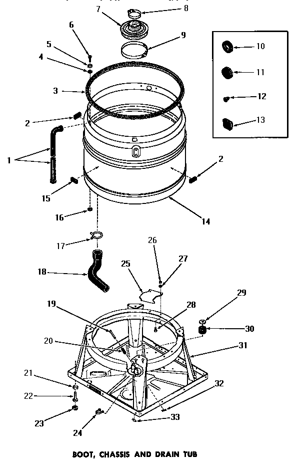 Boot, chassis & drain tub