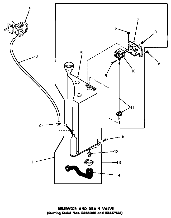 RESERVOIR & DRAIN VALVE (STARTING S556D40 & 234J7953)