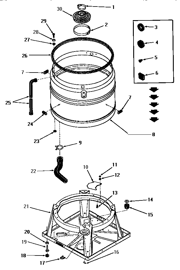 Boot, chassis and drain tub