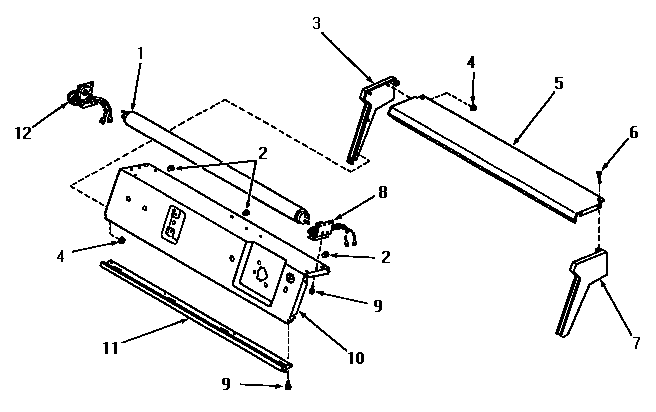 Panel support plate, control hood ends and fluorescent tube