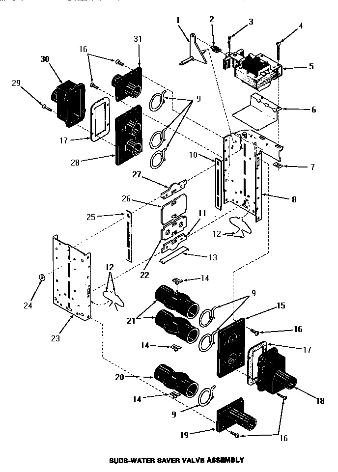 Suds-water saver valve assembly