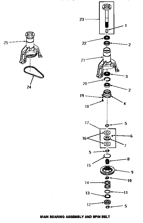 Main bearing assembly & spin belt