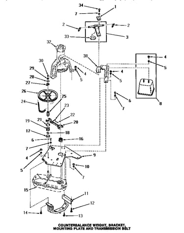 Counterbalance weight, bracket, mounting plate & trans. bel