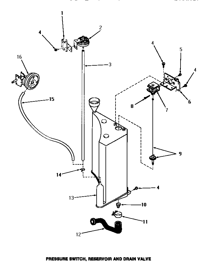 Pressure switch, reservoir & drain valve