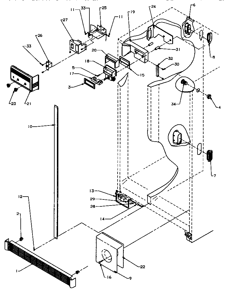 Refrigerator/freezer controls and cabinet parts