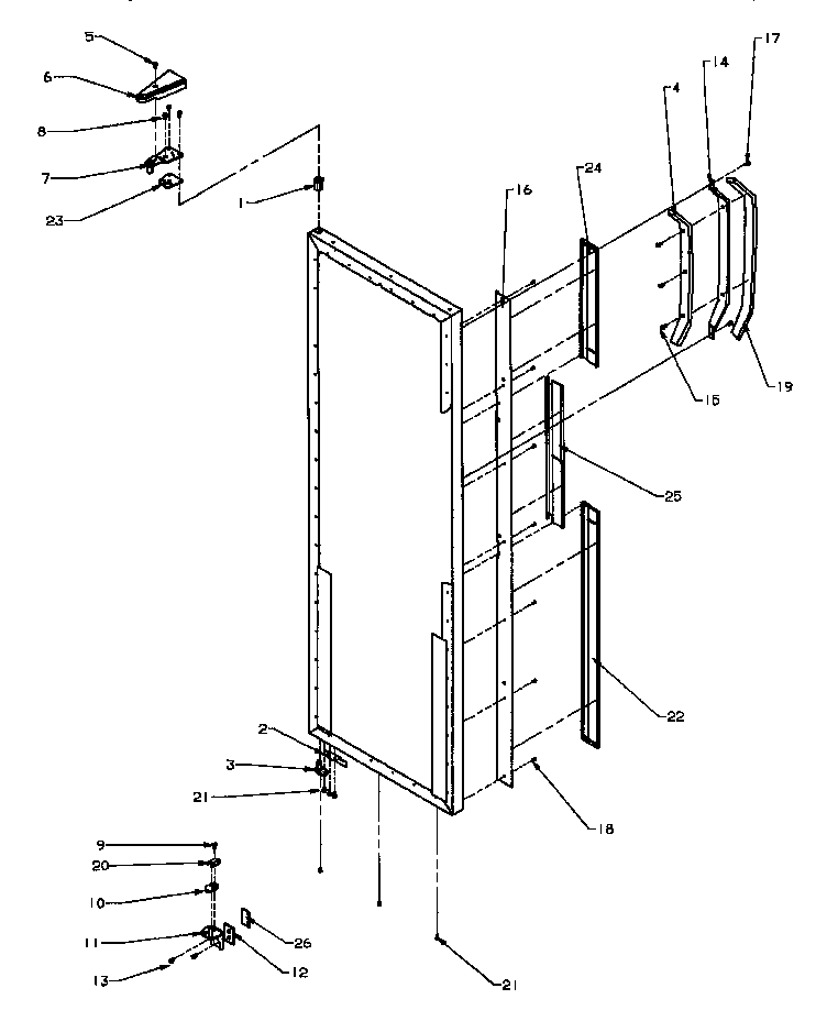 REFRIGERATOR DOOR HINGE AND DOOR PARTS