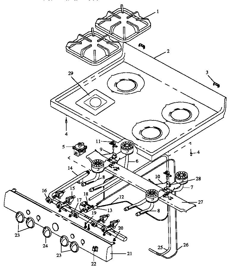 OPEN TOP BURNER ASSEMBLY (RLN330UW/P1143073NW) (RLN340UL/P1143074NL) (RLN340UW/P1143074NW) (RLN340VL/P1143075NL) (RLN340VW/P1143075NW) (RLN345UL/P1143076NL) (RLN345UW/P1143076NW) (RLN347UL/P1143077NL) (RLN347UW/P1143077NW) (RLN362UL/P1143078NL) (RLN362UW