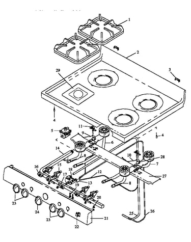 Open top burner assembly (rln330uw/p1143073nw) (rln340ul/p1143074nl) (rln340uw/p1143074nw) (rln340vl/p1143075nl) (rln340vw/p1143075nw) (rln345ul/p1143076nl) (rln345uw/p1143076nw) (rln347ul/p1143077nl) (rln347uw/p1143077nw) (rln362ul/p1143078nl) (rln362uw