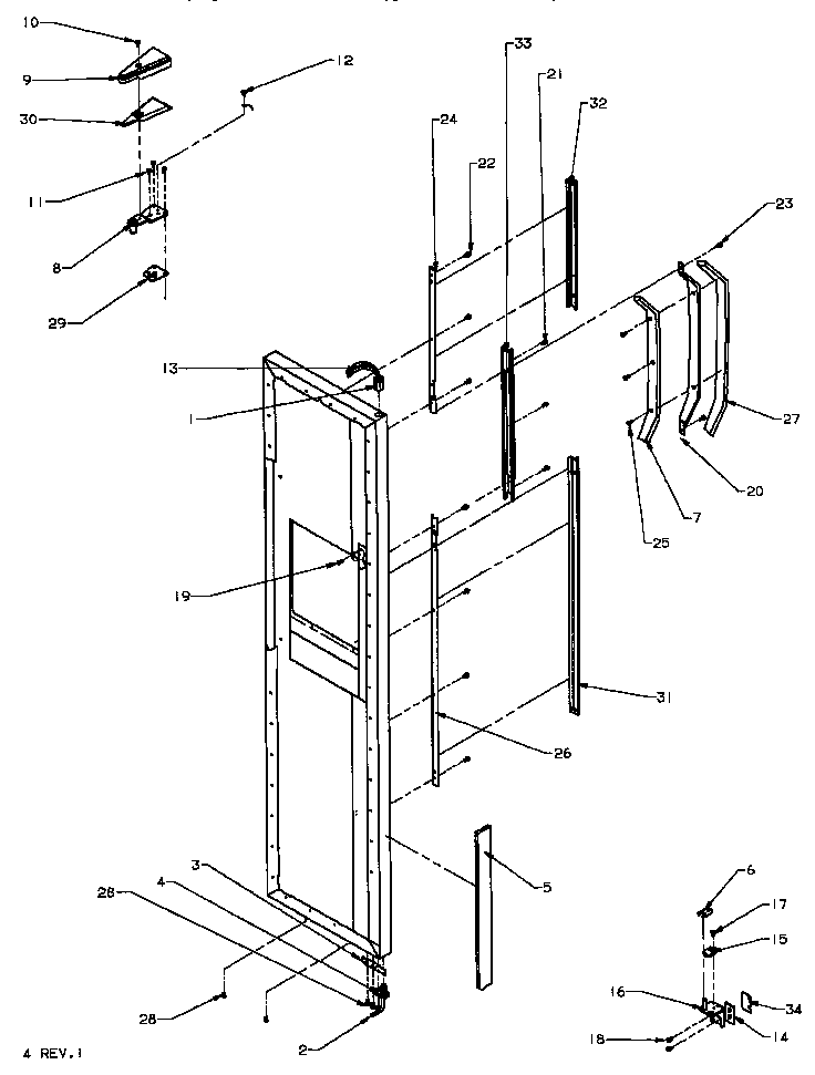 Freezer door hinge and trim parts